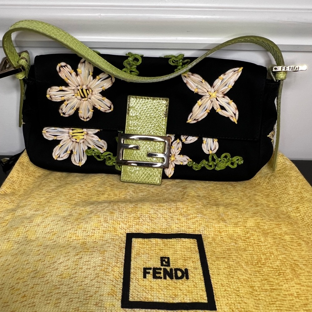 Fendi Authentic Vintage Embroidered Flowers Baguette